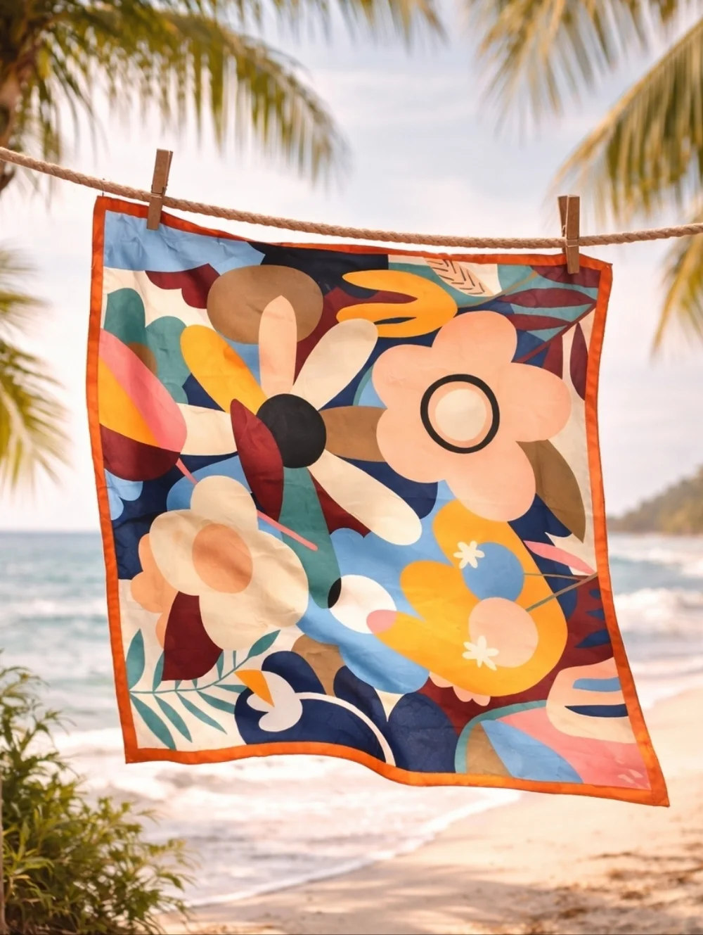 Multicolor Floral Abstract Silk Feel Artsy Head Scarf Bandana Hair Wrap 35x35